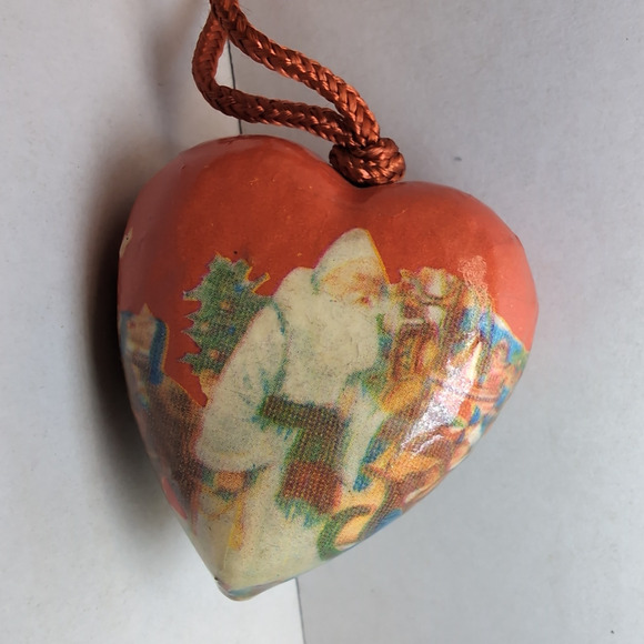 Lot Of 6 Decoupage Paper Mache Christmas Ornaments Victorian Heart Egg Shaped - Picture 4 of 11